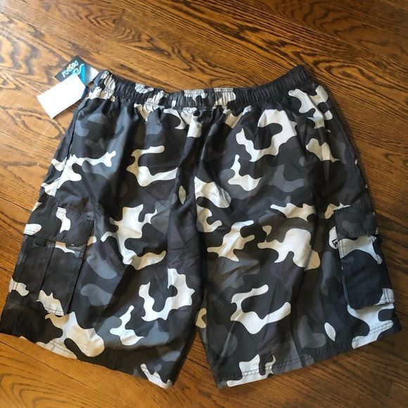 KANU SURF Mens Black Grey Camouflage Lined Swim Trunks Sz 3X NWT - Picture 4 of 6